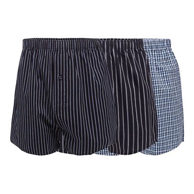 The Collection Big and tall pack of three navy striped and checked woven boxers